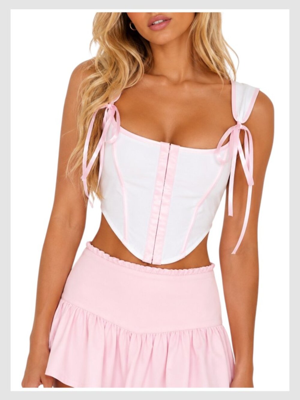 Peppermayo Love Letters Bustier Top White Pink Bow Corset 4 S